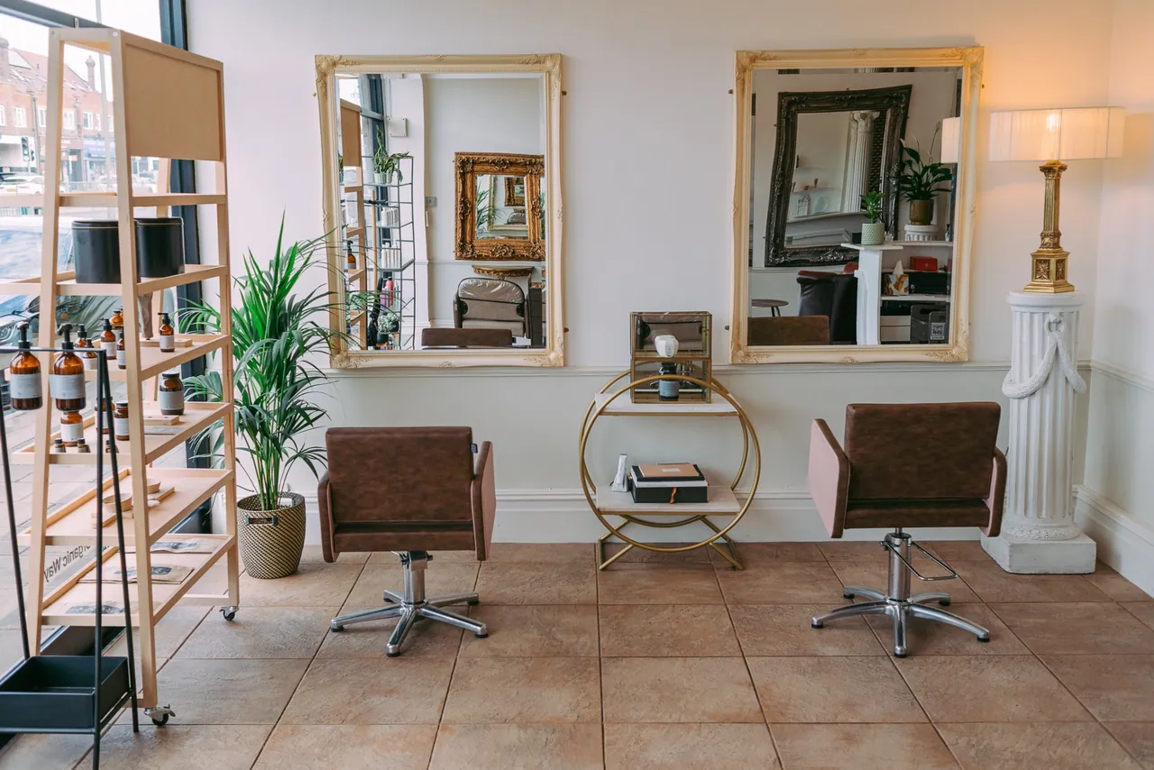 Wide view of the salon floor with Organic Way shelving