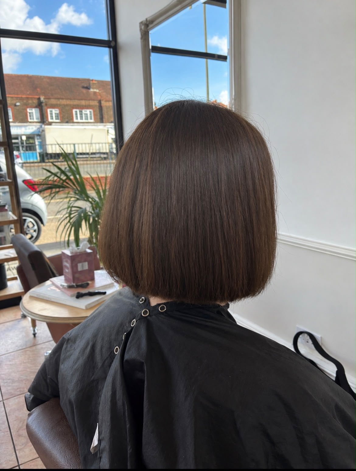 Bob finished with cutting and styling at Esther Alexander in Ewell