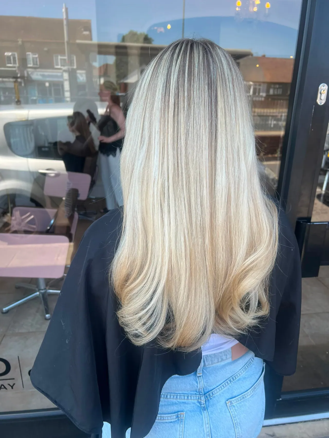 Full head highlights on long blonde hair, finished at Esther Alexander in Ewell