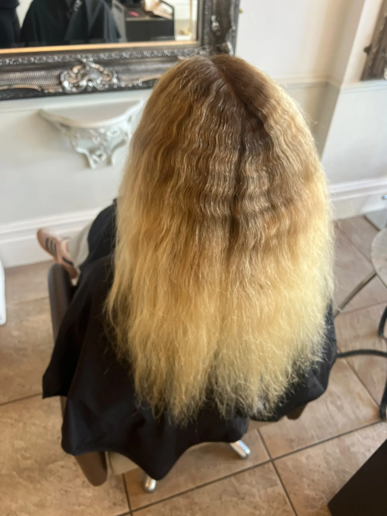 Hair before full head highlights, toner and cut & blow-dry